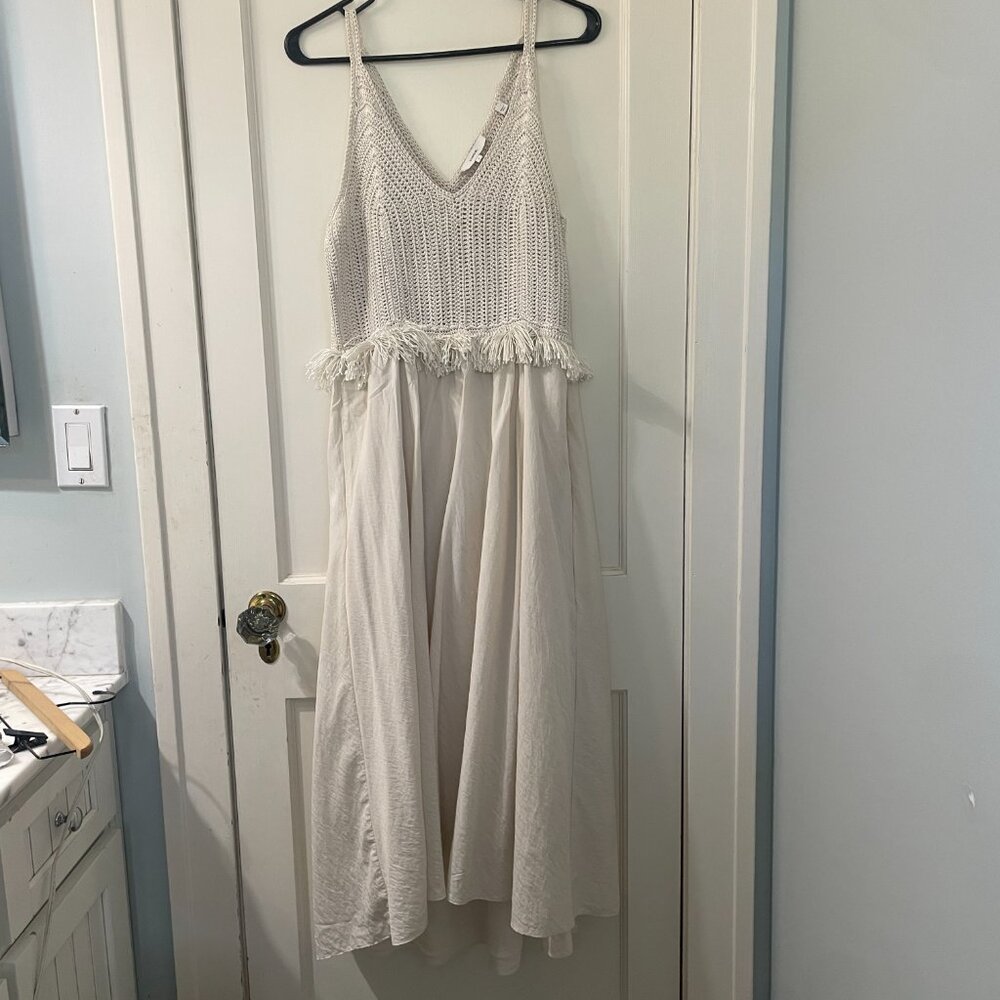 Vince Crochet Fringe Maxi Dress Boho Festival Resort Ivory Sz S Lined - Picture 4 of 10